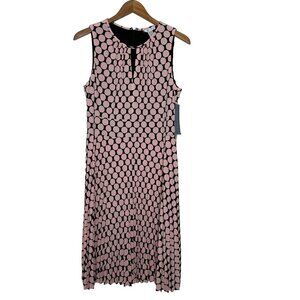 NWT London Times‎ Pleated Dress Size 12 Keyhole Sleeveless Polka Dot Pink